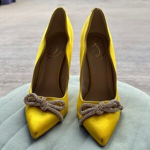 Sam Edelman Yellow Satin Heels with Bow Detail